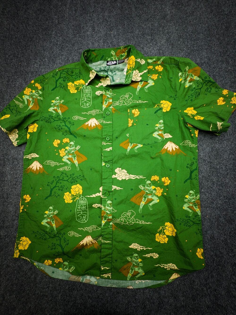 Star Wars Boba Fett Japanese Mt Fuji Button Up Shirt Size Men’s Large
